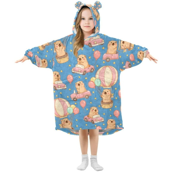 joogoo Wearable Blanket Cute Capybara on Truck Hoodie for Oversized Sherpa Hooded 3-14 YR M