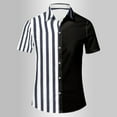 thumbnail image 3 of Men's Short Sleeve Button Shirt Casual Summer Striped Shirt Patchwork Hawaiian Print Beach Top, 3 of 4