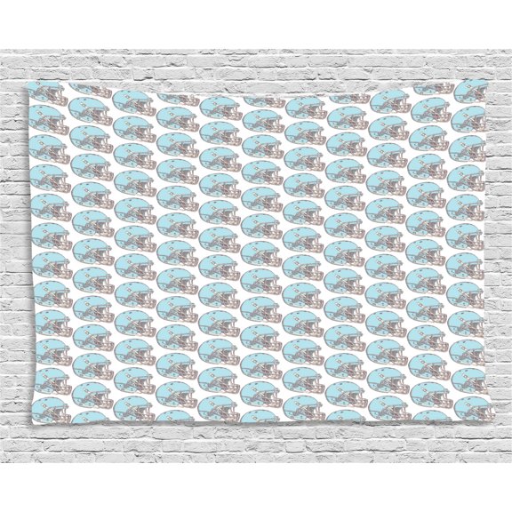 American Football Tapestry, Sketch Art Style Rugby Helmets Vintage Pattern American Athletics, Wall Hanging for Bedroom Living Room Dorm Decor, 60W X 40L Inches, Aqua Grey Cream, by Ambesonne