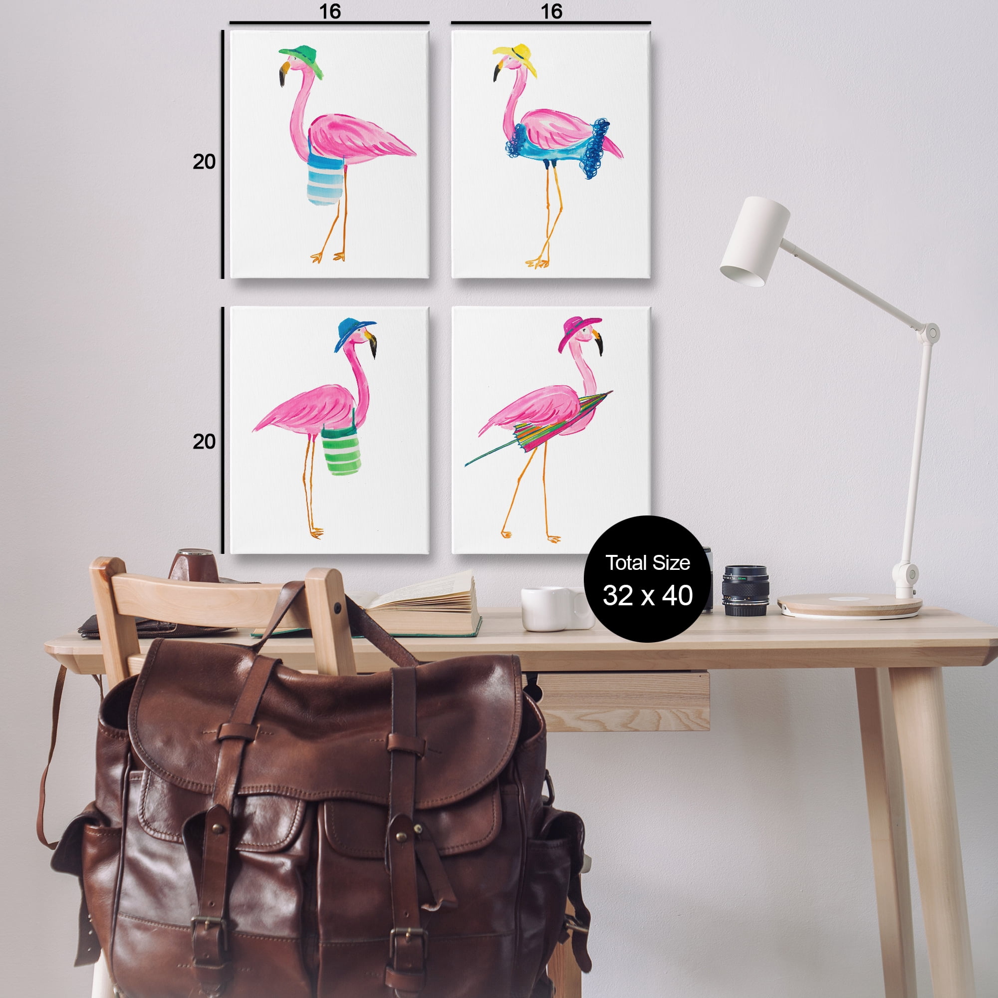 Stupell Industries Fun Beach Flamingos Nautical & Beach Painting Wrapped Canvas Art Print Wall Art, 16 x 20, Set of 4