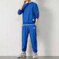 thumbnail image 5 of AWARDER Men's Spring Fall 2-Piece Set, Solid Color Waffle Knit Long Sleeve Round Neck Top and Sweatpants, Comfortable Casual Outfit For Lounge and Home,Blue,2XL, 5 of 5