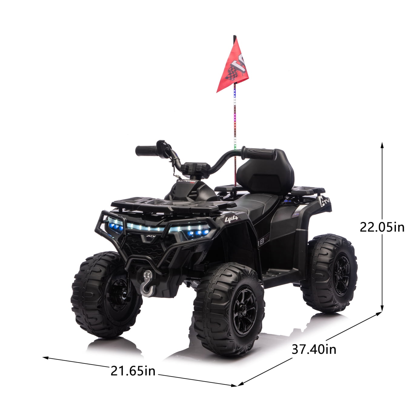 24V Electric Ride-On ATV, 2WD Electric 4-Wheeler with Decorative Flags, Built-in Music, USB Port, Electric Ride On Car for Kids 3-6, Black