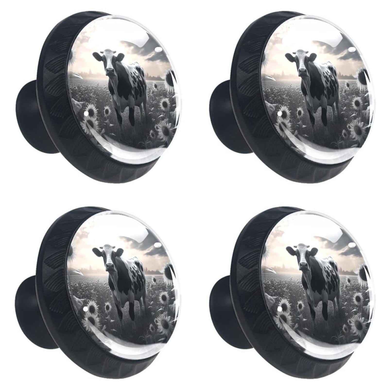4 Pcs Cow and Sunflower Knobs for Kitchen Cabinet Cupboard Dresser Bookcase Drawer Pulls Handles Round Home Decor