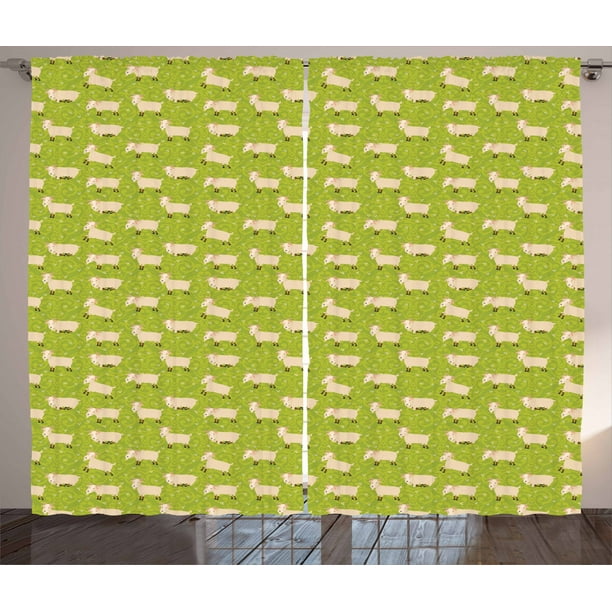 Goat Curtains 2 Panels Set Famland Characters Sleeping And Running On Ornamental Background Window Drapes For Living Room Bedroom 108w X 96l Inches Apple Green Beige And Brown By Ambesonne Walmart Com