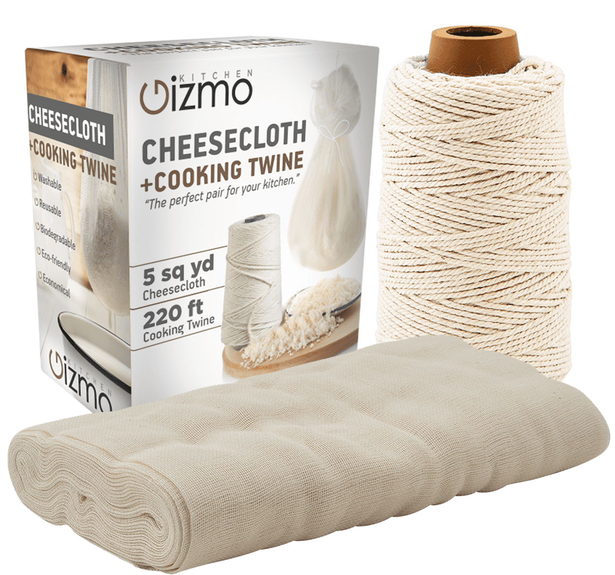 Unbleached Cotton Fabric Kitchen Cheese Cloth with Cooking Twine 1/4 Cone Cotton 50 Meter for Cooking 35 x 78 Inch Reusable Baking Straining Cheesecloth and Cooking Twine Filtering 