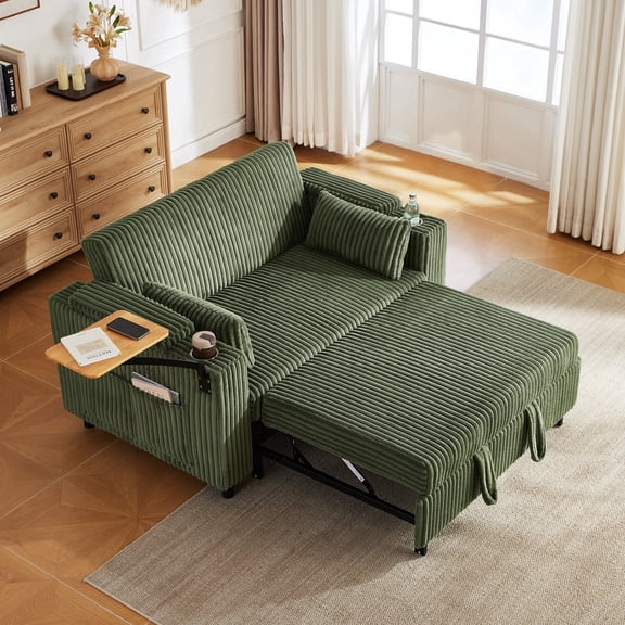 LINSY HOME Sofa Bed, Convertible Pull Out Couch Futon, Plush Corduroy Fabric Loveset for for Living Room