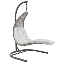 Modway Landscape Hanging Chaise Lounge Outdoor Patio Swing Chair in Light Gray White