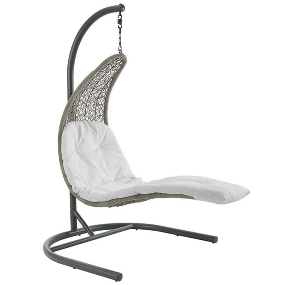 Modway Landscape Hanging Chaise Lounge Outdoor Patio Swing Chair in Light Gray White