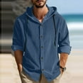 thumbnail image 2 of LNWUY Men's Corduroy Shirt Jackets Long Sleeve Button Down Casual Stylish Hooded Shacket Jacket Drawstring Comfy Shirts Blue M, 2 of 9