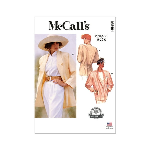 McCall's Sewing Pattern 8491 - Misses' Unlined Jacket, Size: A (8-10-12-14-16)