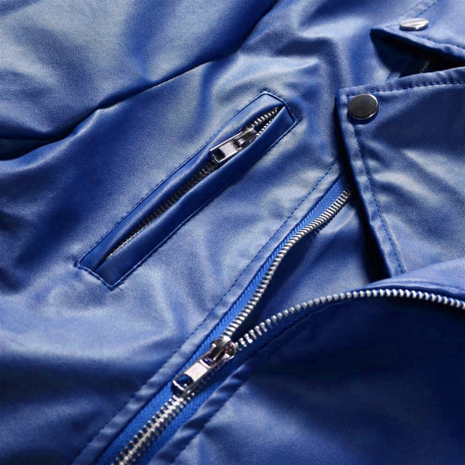 Dagegui Mens Faux Leather Jacket Fall Winter Motorcycle Biker Coat Stylish Lapel Zip Up Outwear with Pocket Dark Blue XS