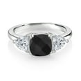 thumbnail image 2 of Gem Stone King 925 Sterling Silver Black Onyx and Lab Grown Diamond Engagement Ring for Women | 2.21 Cttw | Cushion Checkerboard 7MM | Gemstone December Birthstone | Size 6, 2 of 3