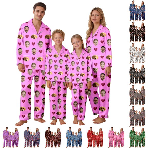 AWZXDE Family Matching Christmas Pajamas Matching Sets Lapel Custom Face Print Button Down Sleepwear for Family Holiday Matching Outfit
