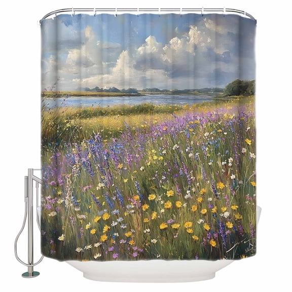 72x78 Inch Shower Curtain Spring Floral Bathroom Decor Waterproof Fabric Bathtub Bath Curtains Decorative Pastoral Flowers Oil Painting Extra Long Shower Curtain Set with Hooks