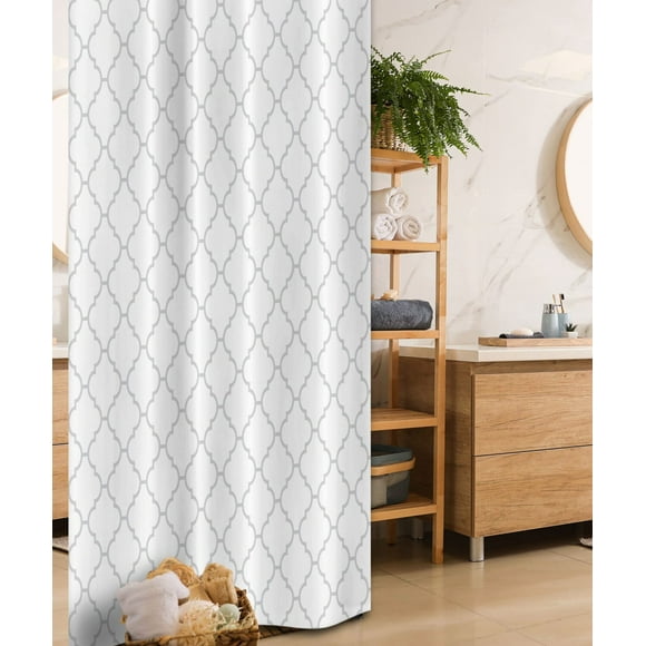 Monochrome Geometric Shower Curtain Set - Hotel Quality, Washable Fabric, 36x72, White Grey