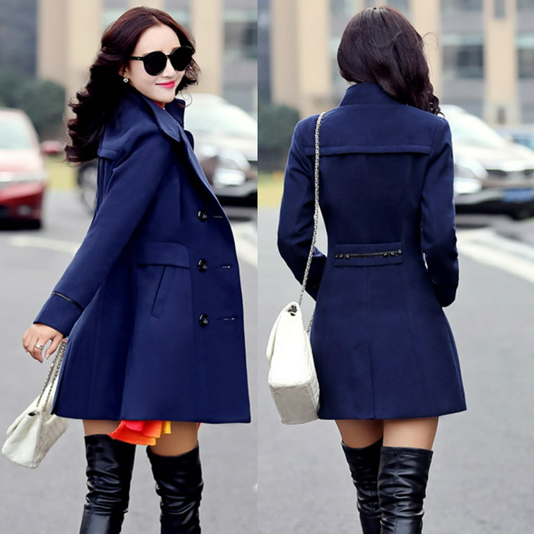 Labakihah Winter Coats For Women Women Wool Double Coat Elegant Long Sleeve  Work Office Fashion Jacket Womens Tops Blue