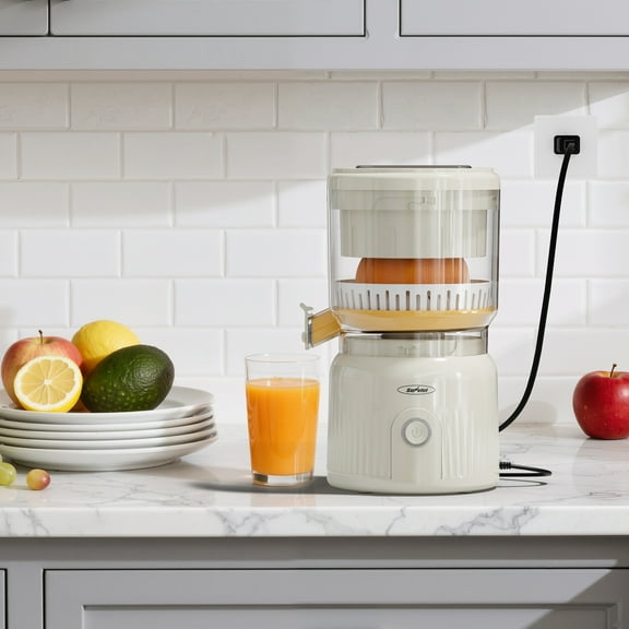 Sunvivi Citrus Juicer Electric, 90W Automatic Orange and Lemon Squeezer, Fast 15,000 RPM Fruit Juicer, Compact Design, Easy to Clean with Cleaning Brush, Beige