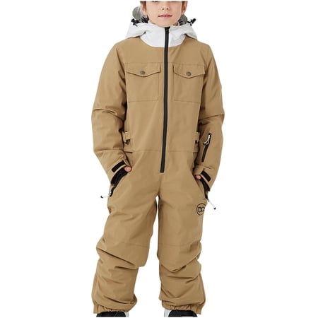 Wyobmus Kids Snowsuit Boys And Girls Waterproof Waterproof Jumpsuit Winter Coats Ski Suit Coveralls Khaki