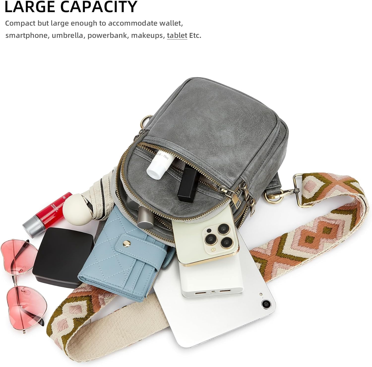 Women's Vegan Leather Sling Bag Packs Small Zipper Crossbody Chest Backpacks