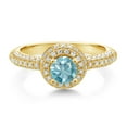 thumbnail image 2 of Gem Stone King 18K Yellow Gold Plated Silver Blue Zircon and White Moissanite Engagement Ring for Women (1.41 Cttw, Round 5MM, Available in Size 5, 6, 7, 8, 9), 2 of 6