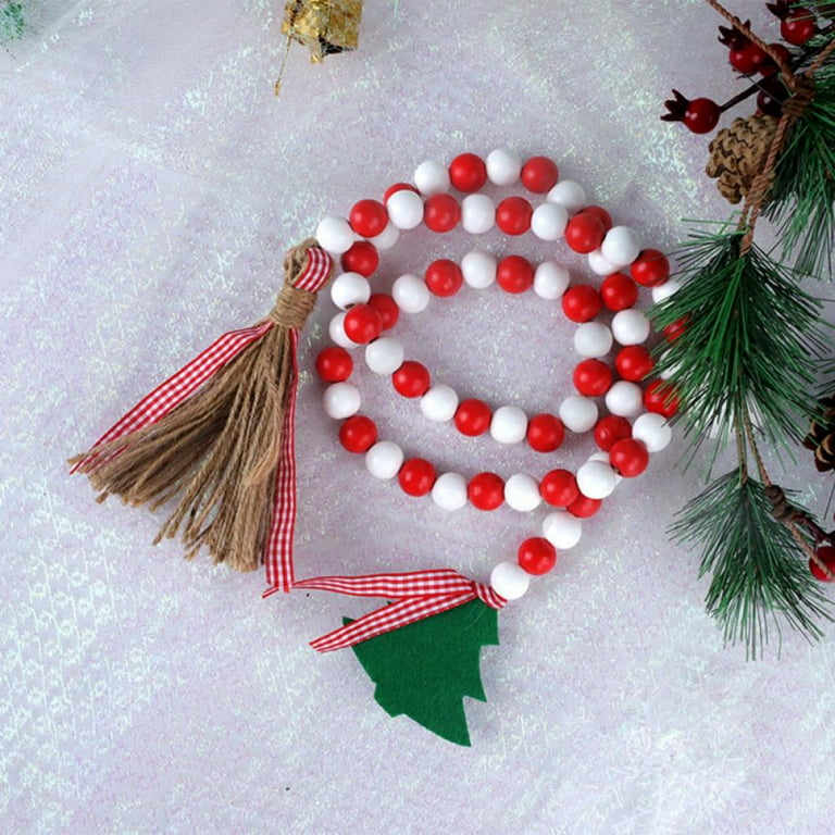 Farfi Christmas Wood Beads Garland with Tassel Classical Green and Red Bead  Garland Hanging Pendants for Christmas Tree Holiday Home Decor (Type B) 
