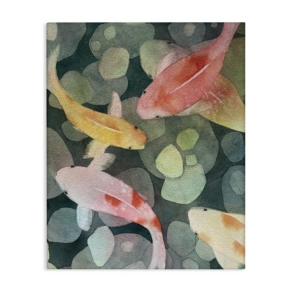 Stupell Industries Watercolor Koi Aerial View Animals Painting Wrapped Canvas Canvas Art Print Wall Art, 16 x 20