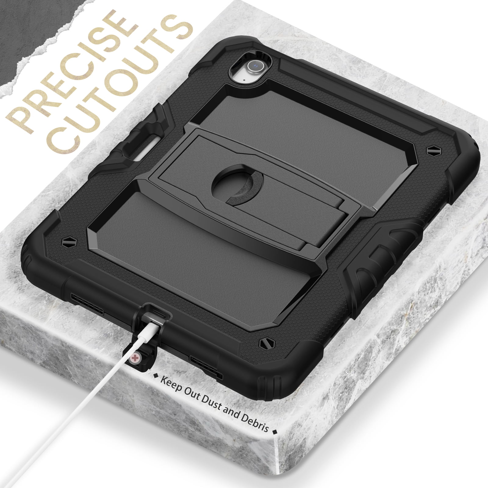 Rugged Case For Apple iPad Air 11 (2024) – 3-Layer Protection Shockproof Stand Cover with Screen Protector, Adjustable Stand, Shoulder Strap, & Pencil Holder -- Black