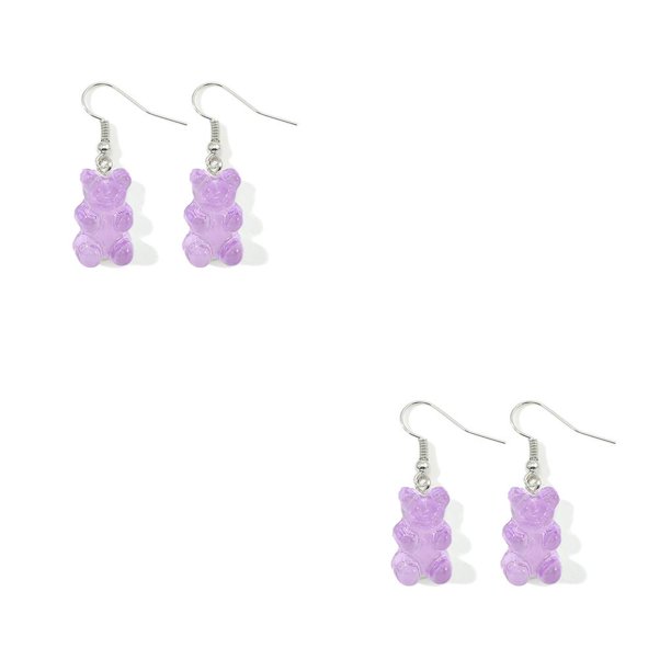 Gancho para la oreja Qarigey Dibujos animados Color caramelo Regalo del día de San Valentín Decoraciones para dama Pendiente de gota Patrón Violeta 2piezas