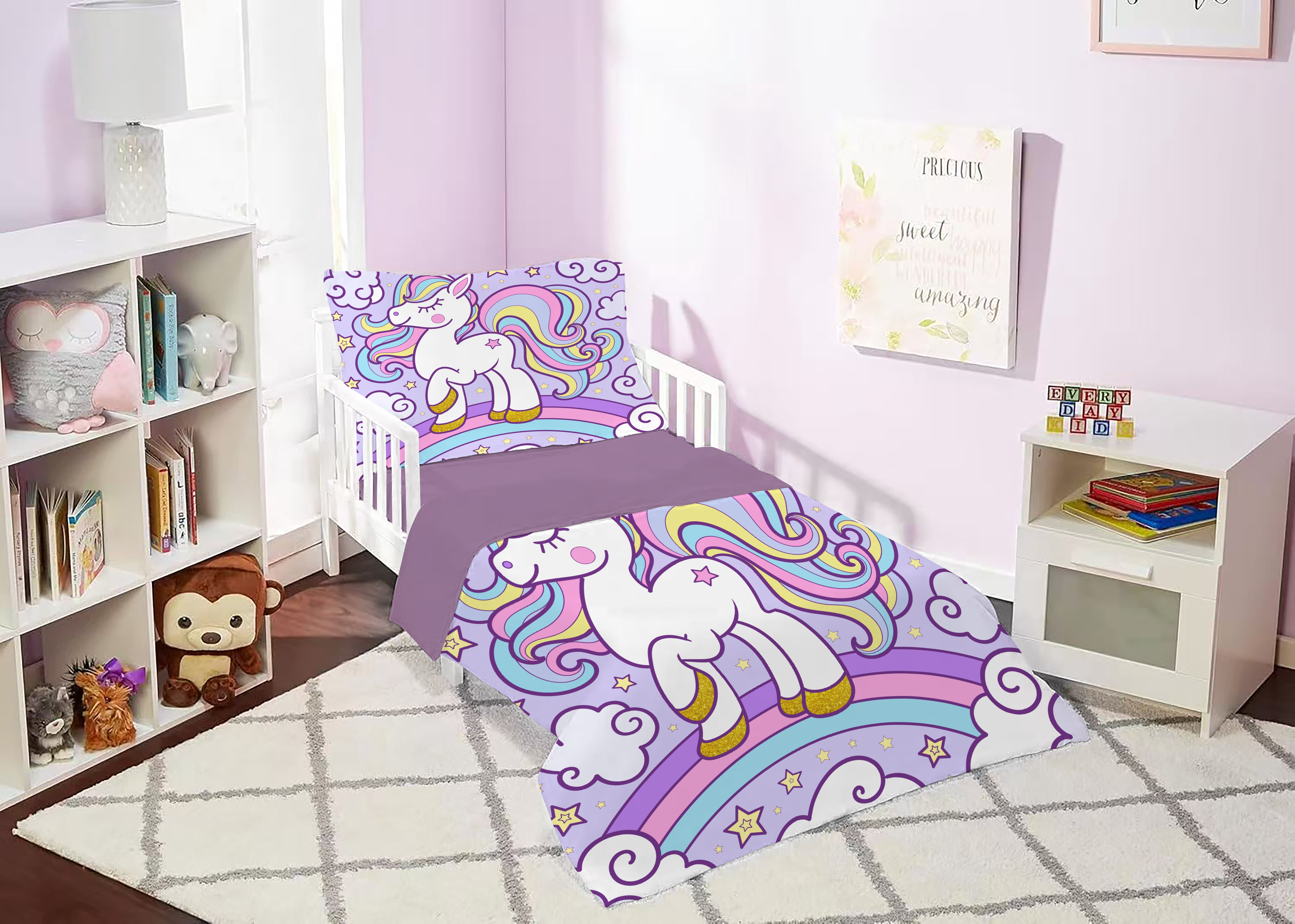 JJCOITR Rainbow Unicorn Bedding Set Twin Purple Unicorn Comforter Sets with Stars Cloud for Girls Kids Teens Children Adults Bedroom Decor All Season 3 Pieces