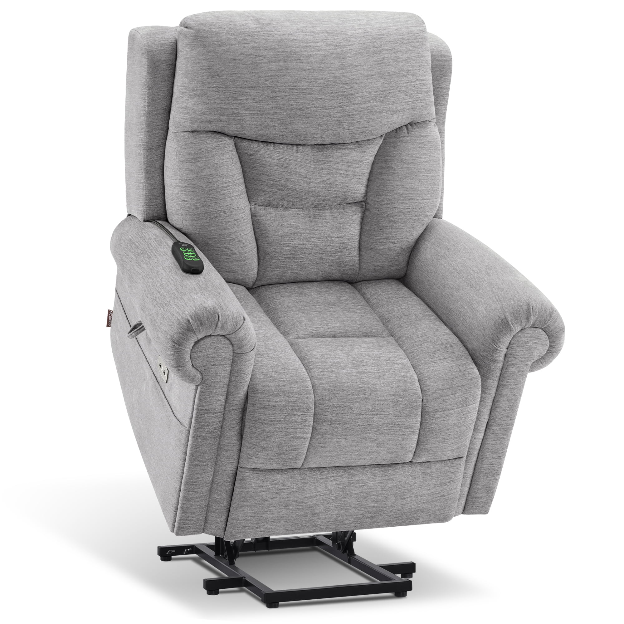 MCombo Dual Motor Power Lift Recliner Chair with Massage and Dual Heating for Senior, Fabric 7888 (Gray, Medium)