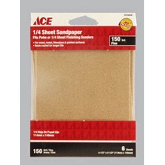 Pk/6 x 10: Ace Aluminum Oxide Sandpaper for 1/4 Sheet Palm Sanders 1010438