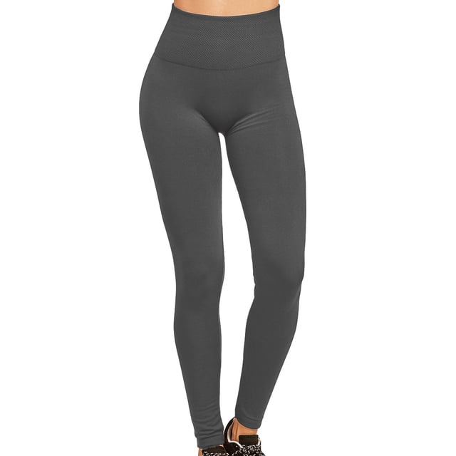 Gravity Threads Womens High Waist Fleece Extra-Wide Band Leggings - Charcoal