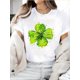 thumbnail image 2 of Women's St. Patrick's Day Clover Graphic T-Shirt - Casual Bohemian Style, Round Neck Tee with Vibrant Green Shamrock Print, 2 of 6