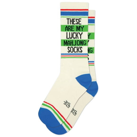 These Are My Lucky Mahjong Socks, Novelty Crazy Gym Crew Socks Gift For Men, Women and Teens ( Made in the USA )