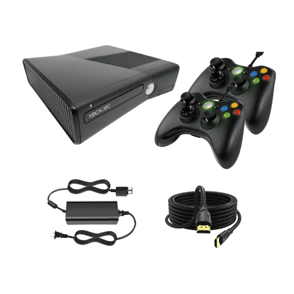 Microsoft Xbox 360 S 4GB Console Gaming Bundle with 2 RetroFam Controllers, HDMI & Power Cable - Refurbished