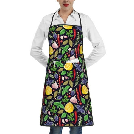 

Gaeub Herbs And Spices Kitchen Cooking Aprons Adjustable Bib Apron Waterdrop and Oil Resistant Kitchen Chef Apron for Women Men