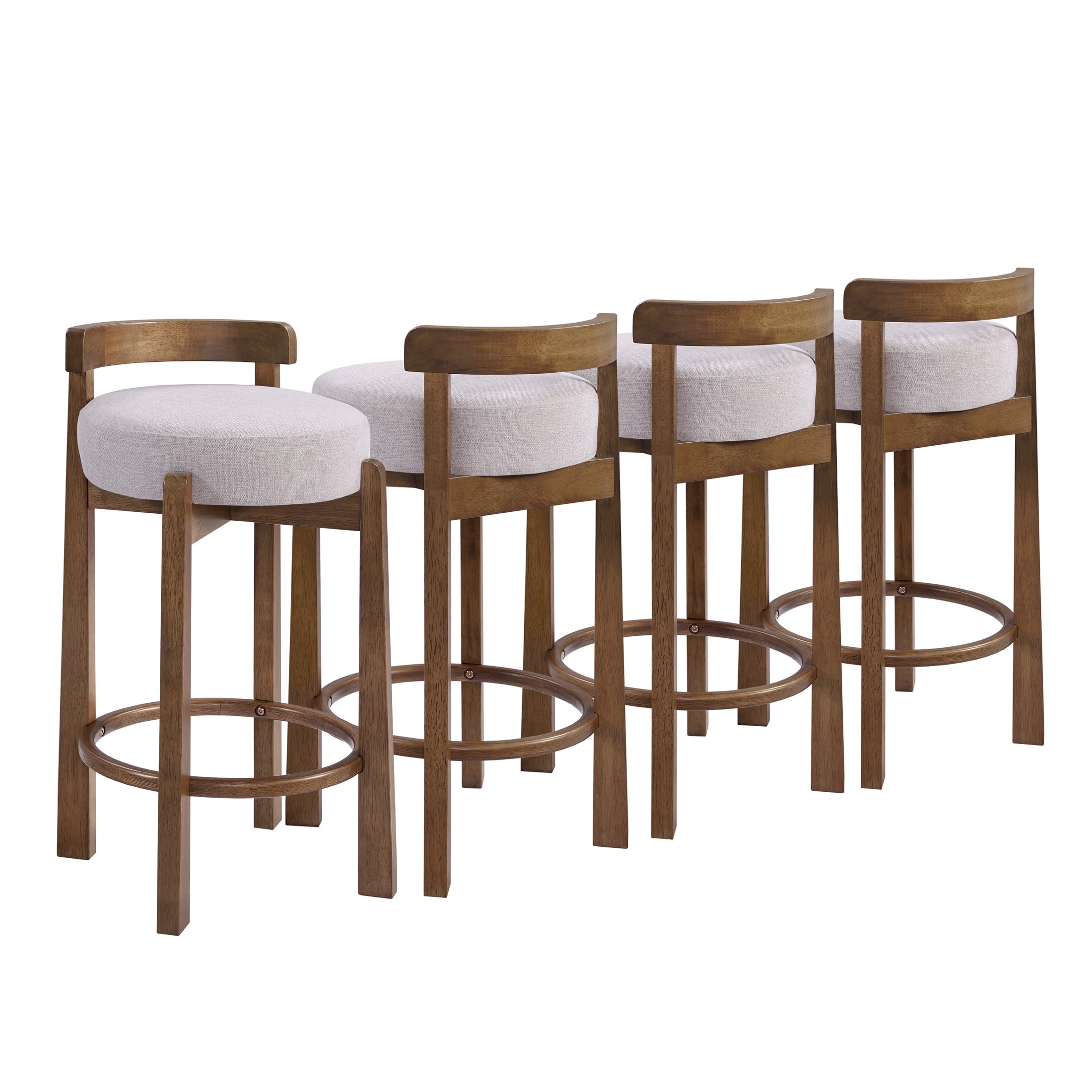 Christopher Knight Home Minimalist Wooden Counter Stools with Curved Back, Ivory Upholstery, Set of 4