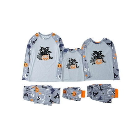 

SHIBAOZI Family Pajamas Matching Casual Sets Cartoon Halloween Print Raglan Tops and Trousers for Adults and Kids Home Clothes Set