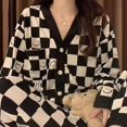 thumbnail image 1 of Pijamas de primavera y otoño para mujer, cárdigan de algodón de imitación con cuello en V, pantalones de manga larga, conjunto de ropa holgada para el hogar con dibujos animados, 1 of 6