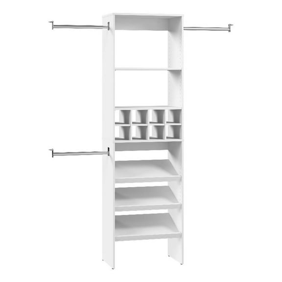 Pemberly Row Engineered Wood Closet 24W Organizer with Shoe Shelves Rods Cubbies
