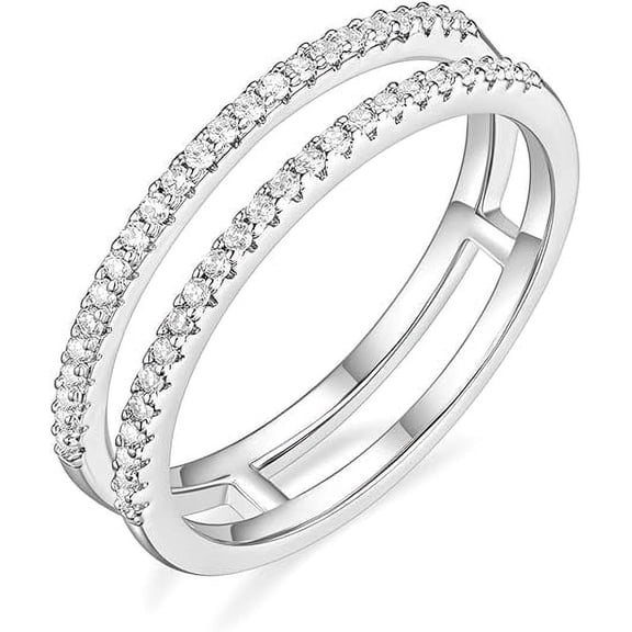 Gems Jewels 14K White Gold Plated 2.44 Ct Round Cut White Diamond Wedding Engagement Enhancer Guard Wrap Ring 925 Sterling Silver For Women's -4