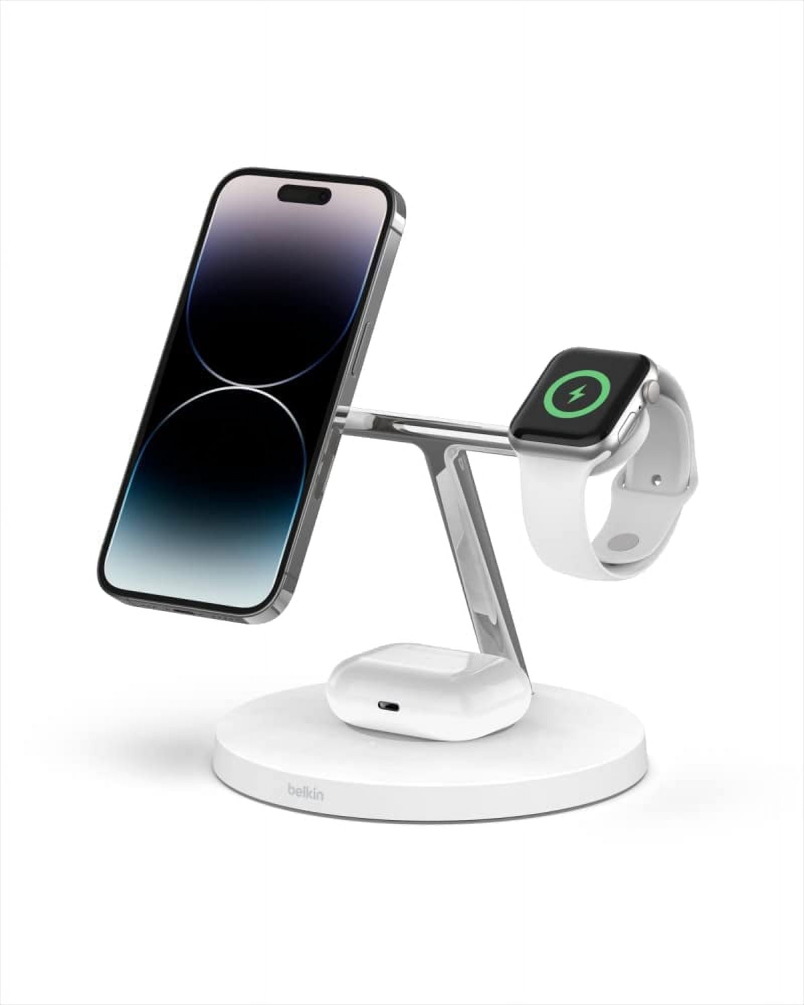 Restored Belkin- 3-in-1 Wireless Charging Stand (Older 2021 Release) for Apple Watch, iPhone Series, AirPods, White (Refurbished)
