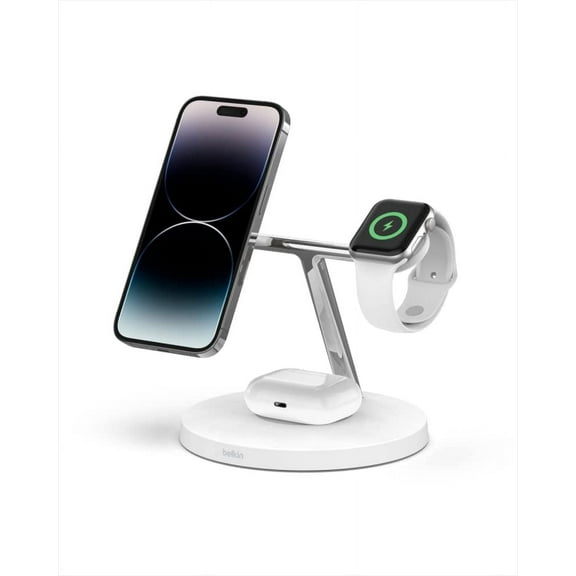 Restored Belkin- 3-in-1 Wireless Charging Stand (Older 2021 Release) for Apple Watch, iPhone Series, AirPods, White (Refurbished)