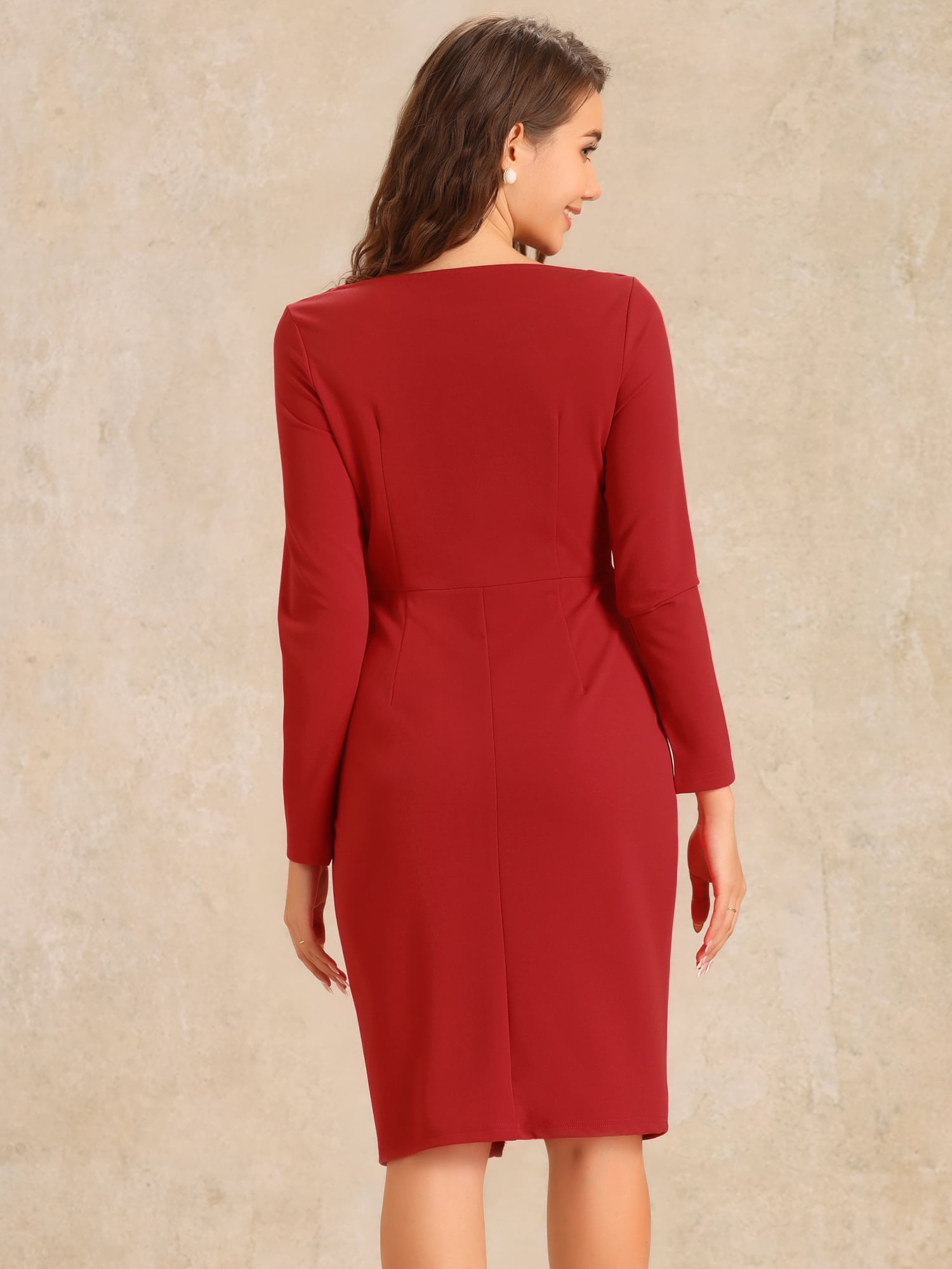 DARING DIVA Boat Neck Ruched Split Sheath Dress L Red