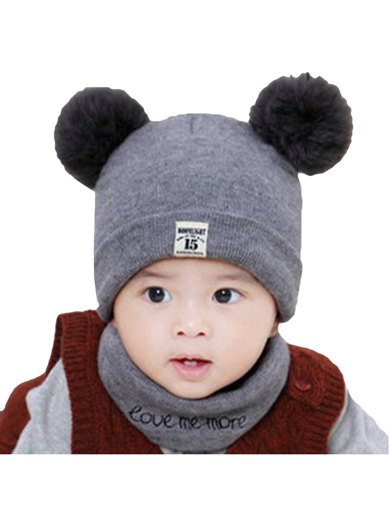 2PC Toddler Kids Boy Girl Baby Winter Warm Crochet Knit Hat Beanie Cap+Scarf Set 