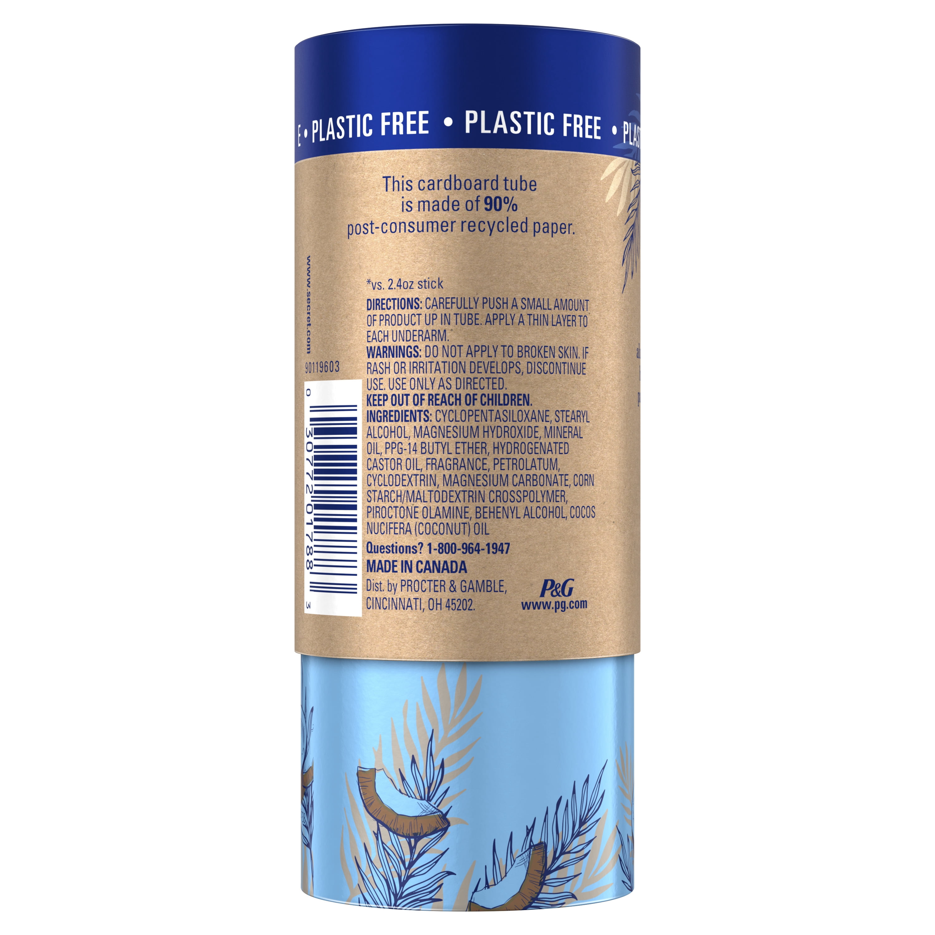 Secret Aluminum Free Deodorant, Coconut, 2.65 oz