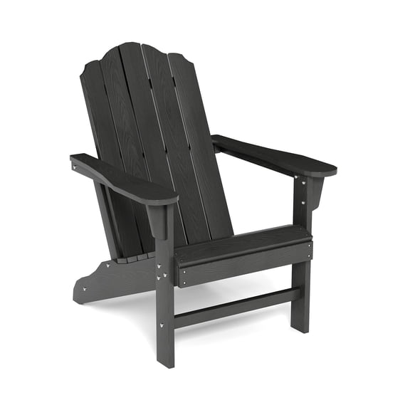 HDPE Adirondack Chair, Wood Texture Patio Furniture, Outdoor Lawn Chair for Garden Backyard Deck Poolside,Black