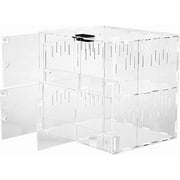4 Grids Acrylic Pet Lizard Crawling Pet Box, Reptile Terrarium with Thermometer, Reptile Tank Insect Spiders Lizard Breeding Box for Office, Laboratory, 9.4 * 11.8 * 11.2inch, Transparent