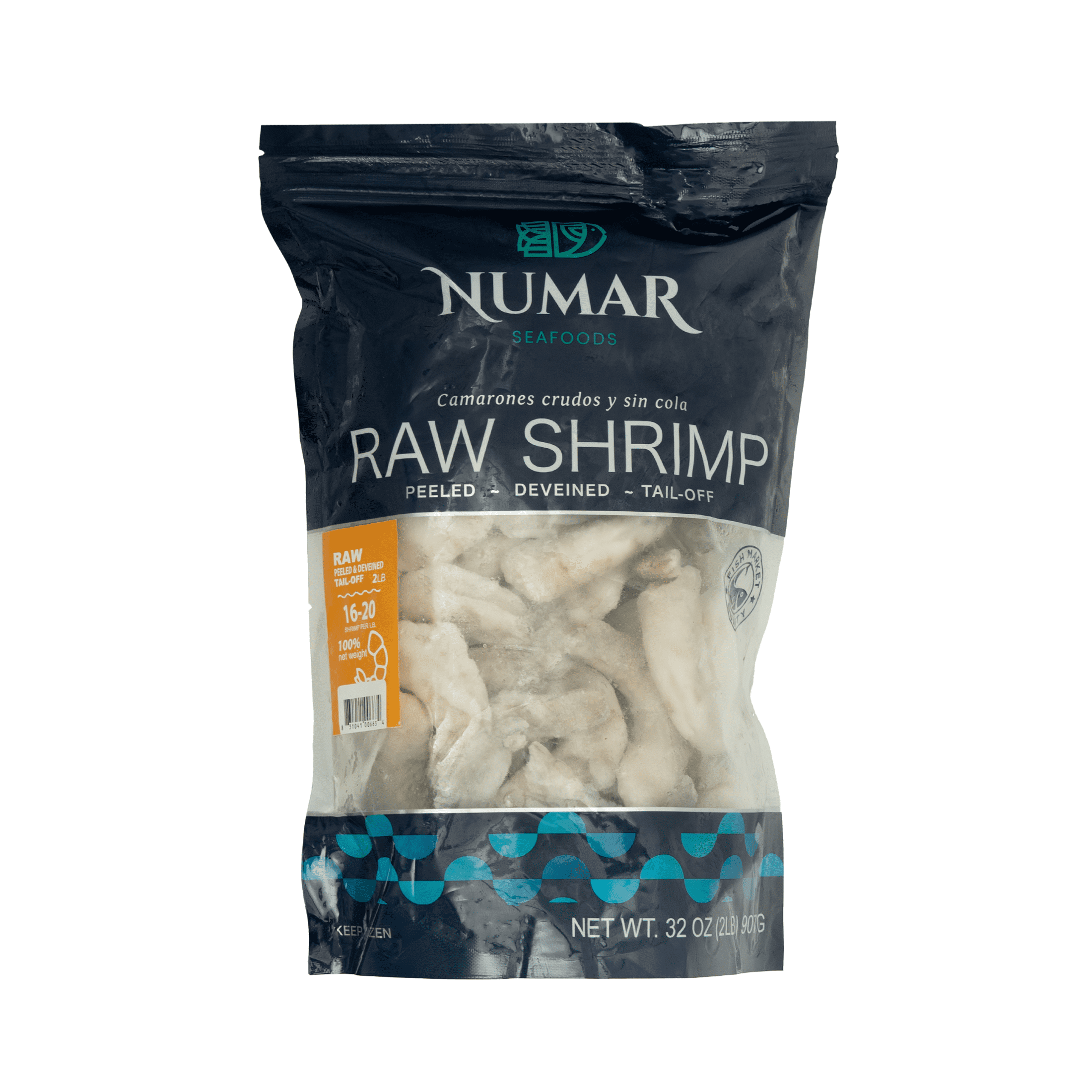 Numar Seafoof, Raw Peel and Deveined Shrimp, Net Wt .32 (2 LB) 907G, Plastic bag