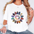 thumbnail image 1 of Women's 180g Cotton Short Sleeve T-Shirt - Soft Breathable Round Neck Casual Top with Vibrant Mandala Print, Regular Fit Pullover for Spring/Summer, Machine Washable, Summer Top | Round Neck Tee | So, 1 of 6